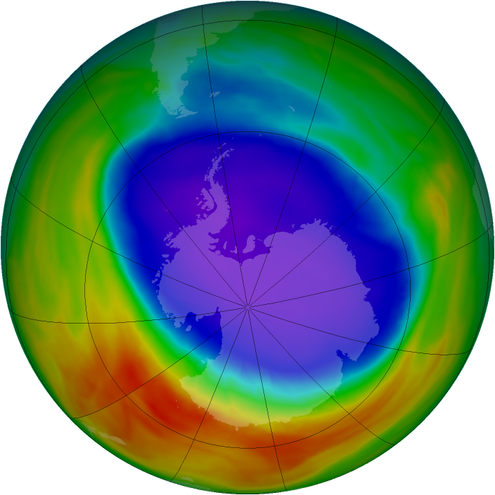 Antarctic ozone map for 02 October 2007